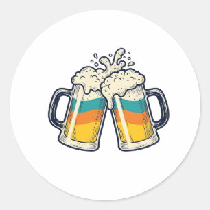 Adesivo Redondo Camisa Vector de Caneca de Cerveja Arco-Íris Vinta