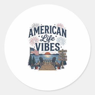 Adesivo Redondo Camisa Vector do Lago Patriótico Vibes da Vida Ame