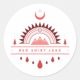 Adesivo Redondo camisa vermelha lago alaska lua arco-íris