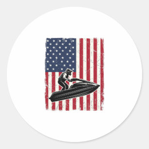 Adesivo Redondo Camisa Vetorial da Bandeira Americana de Jet Ski V