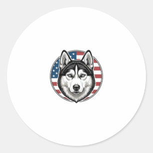 Adesivo Redondo Camisa Vetorial de Cachorro Patriota Husky Vintage