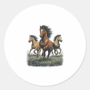 Adesivo Redondo Camisa Vetorial Ocidental Cavalos Selvagens Vintag