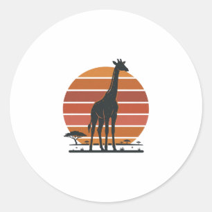 Adesivo Redondo Camisa Vetorial Vintage Giraffe Sunset Safari Desi