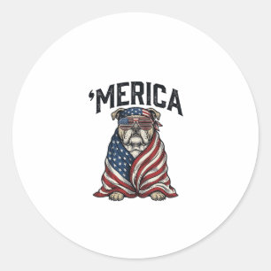 Adesivo Redondo Camisa Vetorial Vintage 'Merica Bulldog Patriótico