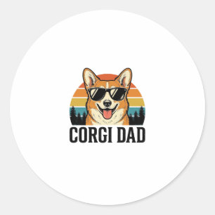 Adesivo Redondo Camisa Vintage Corgi Pai Gravação Amante de Cães D