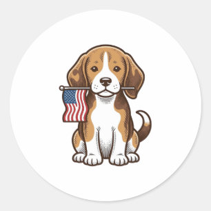 Adesivo Redondo Camisa Vintage de Cachorro Beagle com Bandeira Ame