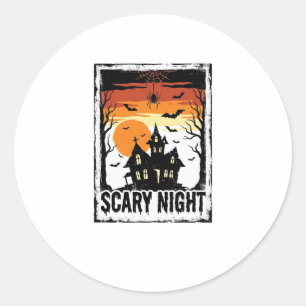 Adesivo Redondo Camisa Vintage de Halloween Casa Assombrada Noite