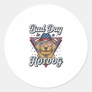 Adesivo Redondo Camisa Vintage de Hotdog do Retriever Dourado Patr