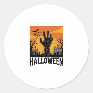 Adesivo Redondo Camisa Vintage Halloween Cemitério Mão de Zumbi De
