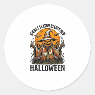 Adesivo Redondo Camisa Vintage Halloween Espantalho Abóbora Bruxa_