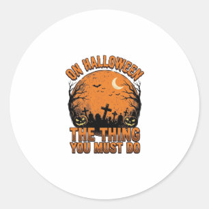 Adesivo Redondo Camisa Vintage Halloween Graveyard Pumpkin Moon De