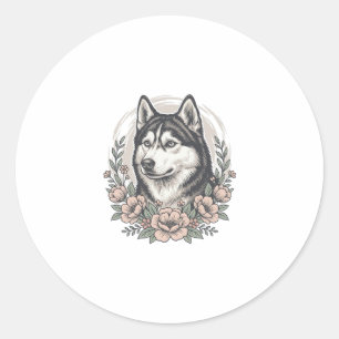 Adesivo Redondo Camisa Vintage Husky Floral Portrait Design_1