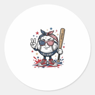 Adesivo Redondo Camisa Vintage Patriótica de Mascote de Beisebol D