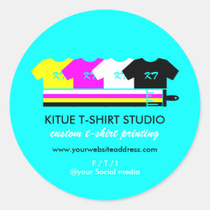 Adesivo Redondo Camisas Coloridas Teal Brilhante Pincel de Tinta