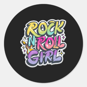 Adesivo Redondo Camisas De banda Para Crianças Rock N Roll Girl Ro