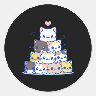 Adesivo Redondo Camisas de Gato Mulheres Gatos Frescos Animados Ka