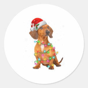 Adesivo Redondo Camisas de Natal de Árvore de Cães Dachshund Prese