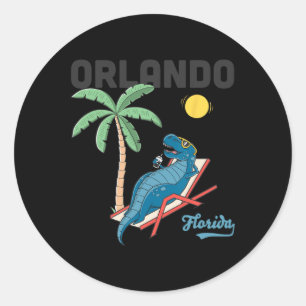 Adesivo Redondo Camisas de Orlando Crianças Flórida Dinossauro T-r