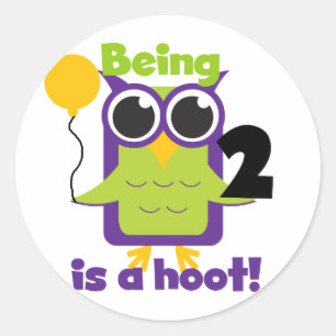 Adesivo Redondo Camisas de segundo aniversário de Hoot Owl e prese
