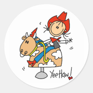 Adesivo Redondo Camisas e Presentes da Cowgirl em Stick Figure Yee