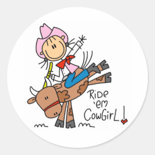 Adesivo Redondo Camisas e Presentes Ride Em Cowgirl