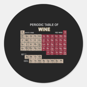 Adesivo Redondo Camisas engraçadas de vinho Tabela periódica dos e