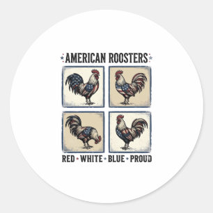 Adesivo Redondo Camisas Patrióticas Vintage American Roosters Desi