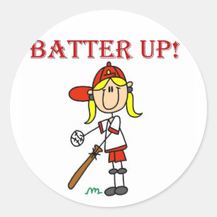Adesivo Redondo Camisas Vermelhas Texto Batter Up Meninas Softbol 