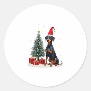 Adesivo Redondo Camiseta Árvore de Natal Cachorro Doberman Engraça