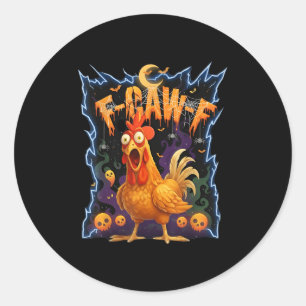 Adesivo Redondo Camiseta Assustada do Frango F-caw-f de Halloween