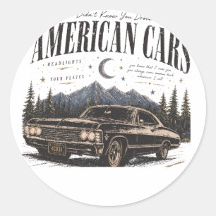 Adesivo Redondo Camiseta Básica Masculina carros americanos