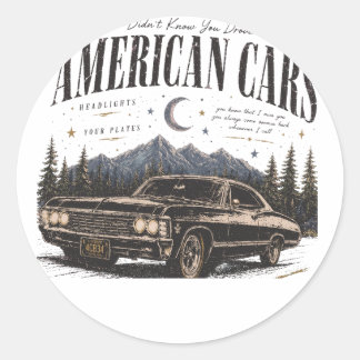 Adesivo Redondo Camiseta Básica Masculina carros americanos