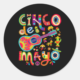 Adesivo Redondo Camiseta Cinco De Mayo Taca Mexicano Guitarra Fies