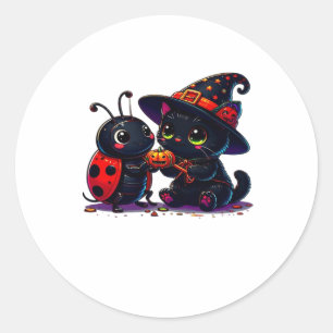 Adesivo Redondo Camiseta Clássica de Halloween de Joaninha Fofa e