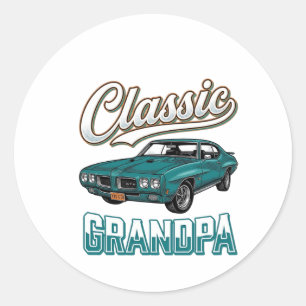 Adesivo Redondo Camiseta Clássica do Vô com Carro Antigo Design_1
