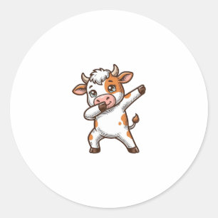 Adesivo Redondo Camiseta com Desenho de Vaca Fofa a Dabbing com Gr