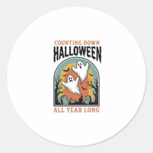 Adesivo Redondo Camiseta Contagem Regressiva de Halloween Gráfico 