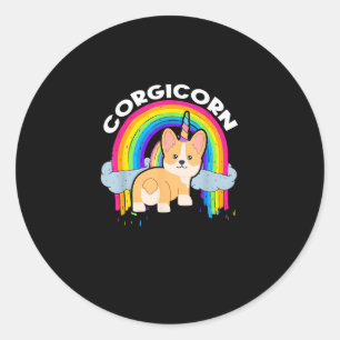 Adesivo Redondo Camiseta Corgicórnio Fofo _ Unicórnio Arco-Íris _