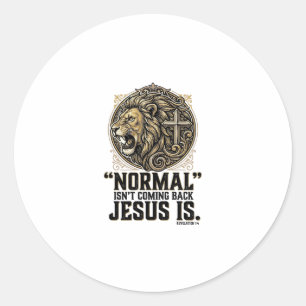 Adesivo Redondo Camiseta Cristã Cruz do Leão Jesus Está Voltando