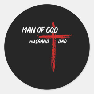 Adesivo Redondo Camiseta Cristã Homem de Deus Marido Pai Dia dos P