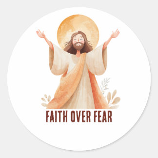 Adesivo Redondo Camiseta Cristã Jesus Fé Sobre Medo
