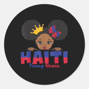 Adesivo Redondo Camiseta da Bandeira Haitiana Jovem Rainha do Hait