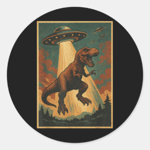 Adesivo Redondo Camiseta de Abdução Alien Ufo Camiseta de Dinossau