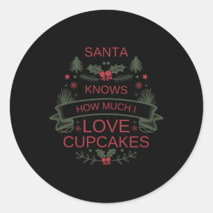 Adesivo Redondo Camiseta de Amante de Cupcakes de Natal para Amant