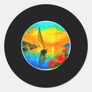 Adesivo Redondo Camiseta de Amantes de Barcos Náuticos à Vela - Cr