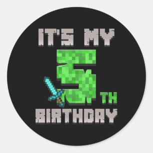 Adesivo Redondo Camiseta de aniversário É o meu 5 Aniversário Game