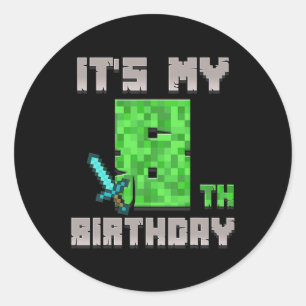 Adesivo Redondo Camiseta de aniversário É o meu 8º aniversário Gam