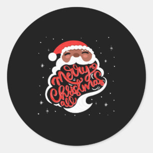 Adesivo Redondo Camiseta de bebê Papai Noel preto Feliz Natal para