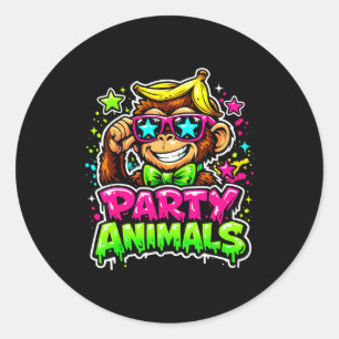 Adesivo Redondo Camiseta de beisebol de animais de festa macaco en