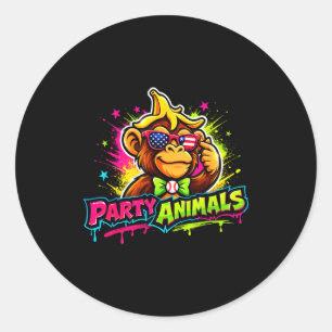 Adesivo Redondo Camiseta de beisebol dos animais de festa